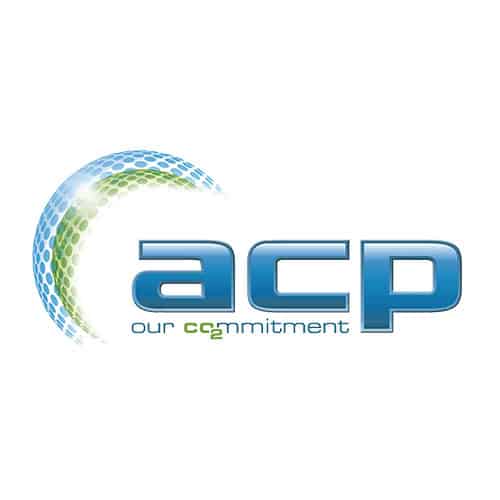 logo ACP bleu et vert avec slogan sur fond blanc dans une grande disposition carrée