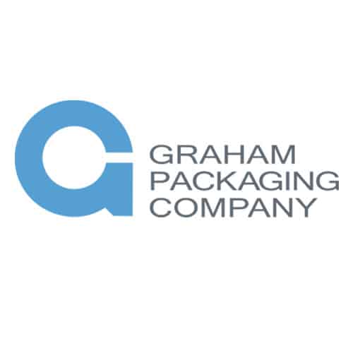 bleu et gris Graham Packaging Logo de l'entreprise sur fond blanc dans la mise en page de la bannière