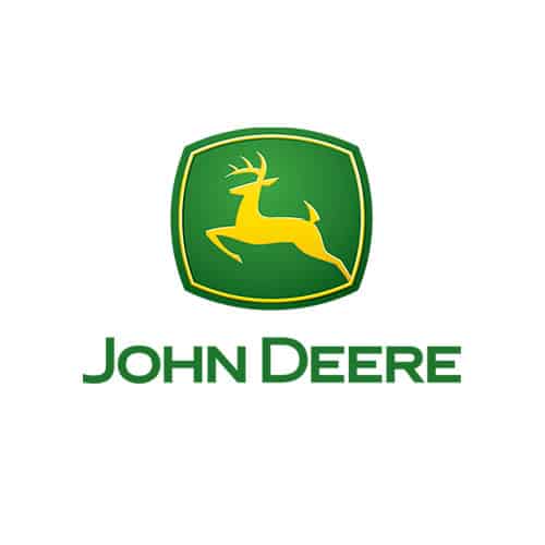 logo John Deere vert et jaune sur fond blanc dans la disposition de la bannière
