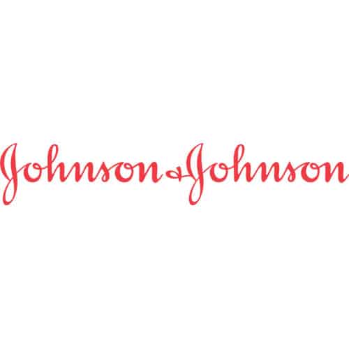 logo Johnson+Johnson rouge sur fond blanc dans la mise en page de la bannière