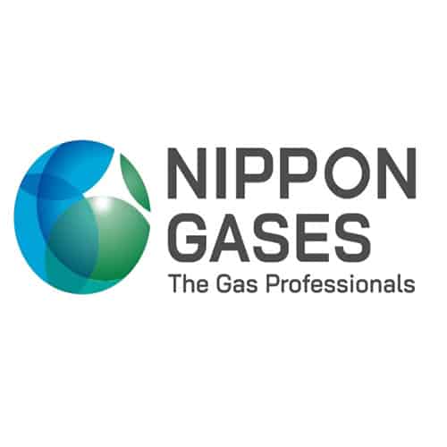 logo Nippon Gases multicolore avec slogan sur fond blanc dans une grande disposition carrée