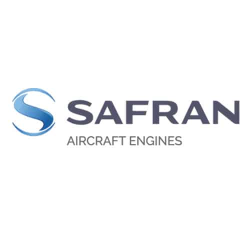 logo Safran Aircraft Engines bleu et gris sur fond blanc en grand carré