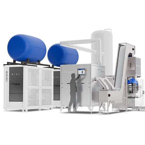 RE-CO2 setup with PR750 dry ice pelletizer and bagging system